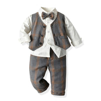 Load image into Gallery viewer, 3 Pieces Set Baby Kid Boys Dressy Solid Color Shirts Checked Vests Waistcoats And Pants Wholesale 22052697
