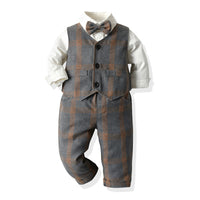 Load image into Gallery viewer, 3 Pieces Set Baby Kid Boys Dressy Solid Color Shirts Checked Vests Waistcoats And Pants Wholesale 22052697
