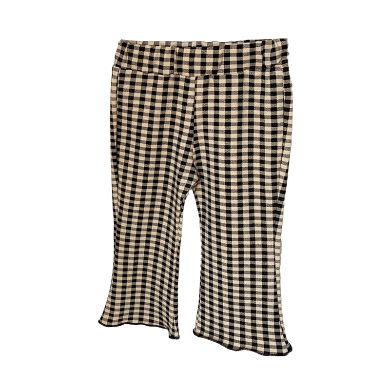 Baby Kid Girls Solid Color Checked Print Pants Wholesale 220530107