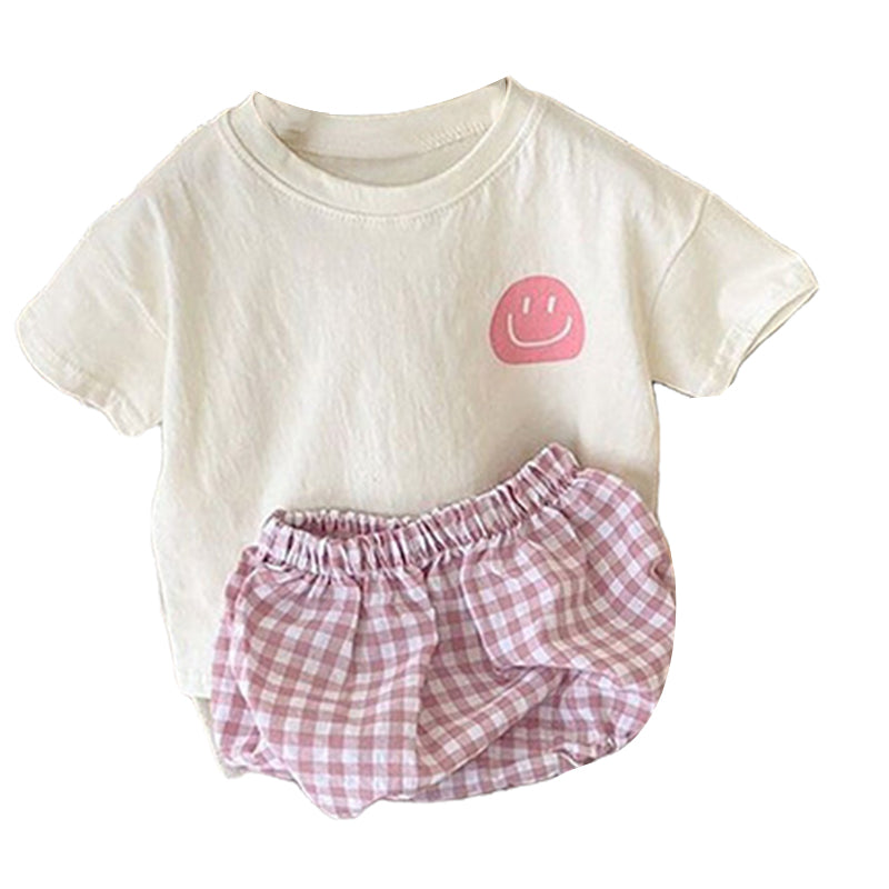 2 Pieces Set Baby Unisex Expression T-Shirts And Checked Shorts Wholesale 220530145