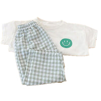 Load image into Gallery viewer, 2 Pieces Set Baby Kid Girls Expression T-Shirts And Checked Pants Wholesale 220530147
