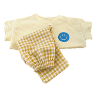 Load image into Gallery viewer, 2 Pieces Set Baby Kid Girls Expression T-Shirts And Checked Pants Wholesale 220530147
