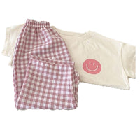 Load image into Gallery viewer, 2 Pieces Set Baby Kid Girls Expression T-Shirts And Checked Pants Wholesale 220530147
