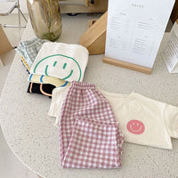 Load image into Gallery viewer, 2 Pieces Set Baby Kid Girls Expression T-Shirts And Checked Pants Wholesale 220530147
