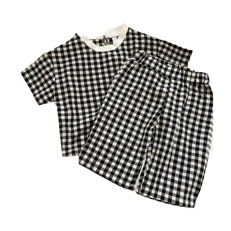 2 Pieces Set Baby Kid Unisex Checked T-Shirts And Shorts Wholesale 220530151