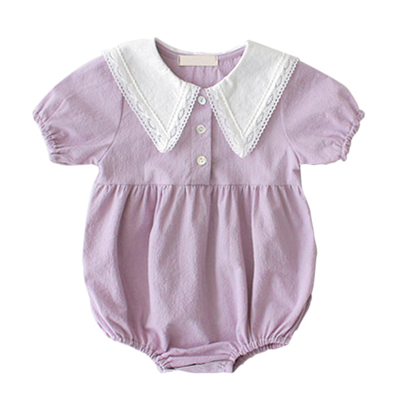 Baby Girls Solid Color Bow Rompers Wholesale 22053019