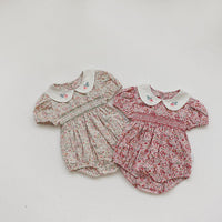 Load image into Gallery viewer, Baby Girls Flower Embroidered Print Rompers Wholesale 220530233
