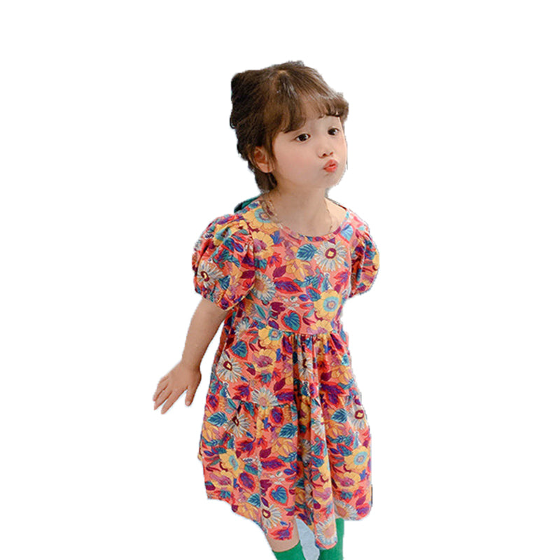 Baby Kid Girls Flower Print Dresses Wholesale 220530234
