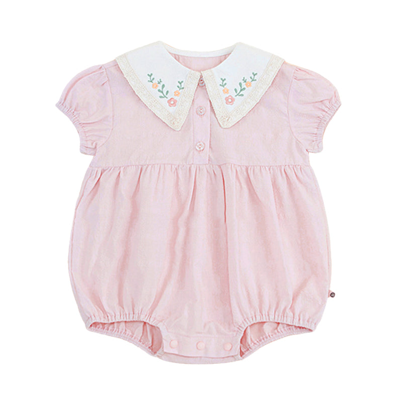 Baby Girls Solid Color Flower Embroidered Rompers Wholesale 22053025