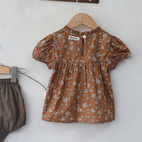 Load image into Gallery viewer, 2 Pieces Set Baby Girls Flower Print Tops And Solid Color Shorts Wholesale 220530256
