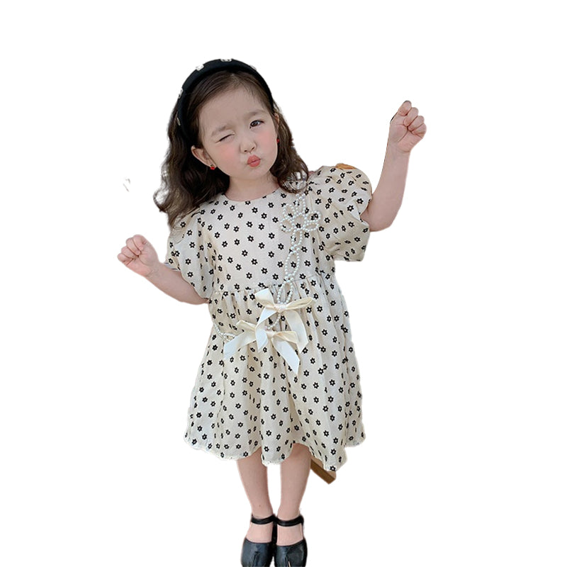 Baby Kid Girls Flower Ribbon Print Dresses Wholesale 220530276