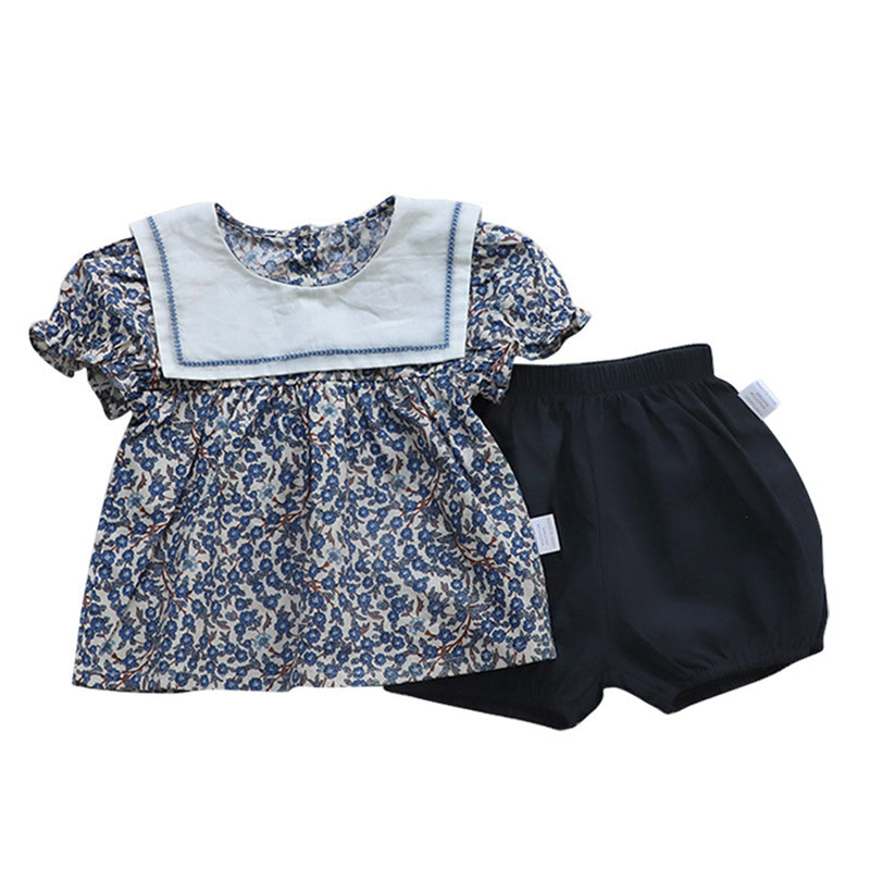 2 Pieces Set Baby Kid Girls Flower Print Tops And Shorts Wholesale 220530290