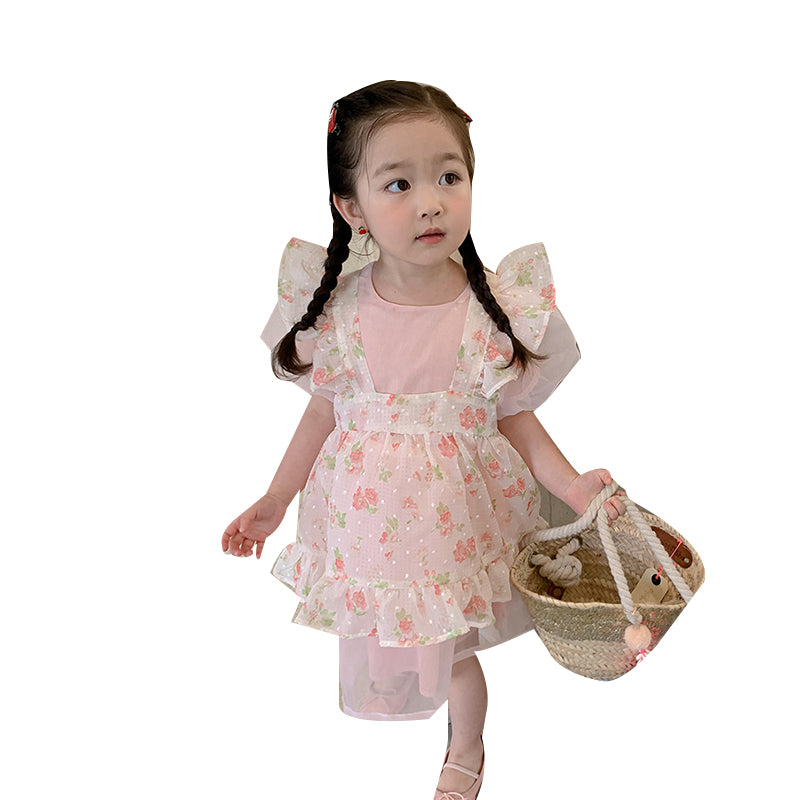 Baby Kid Girls Flower Bow Lace Print Dresses Wholesale 220530302
