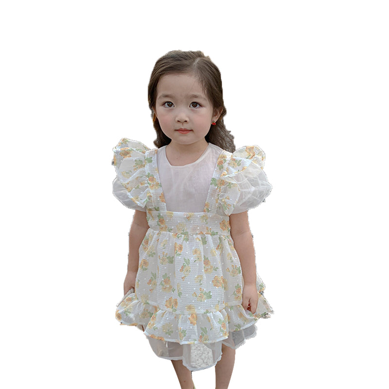 Baby Kid Girls Flower Bow Lace Print Dresses Wholesale 220530302