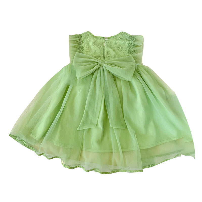 Baby Kid Girls Solid Color Bow Lace Dressy Dresses Princess Dresses Wholesale 220530315