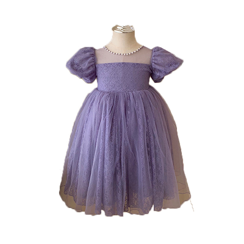 Baby Kid Girls Solid Color Bow Lace Dresses Wholesale 220530322