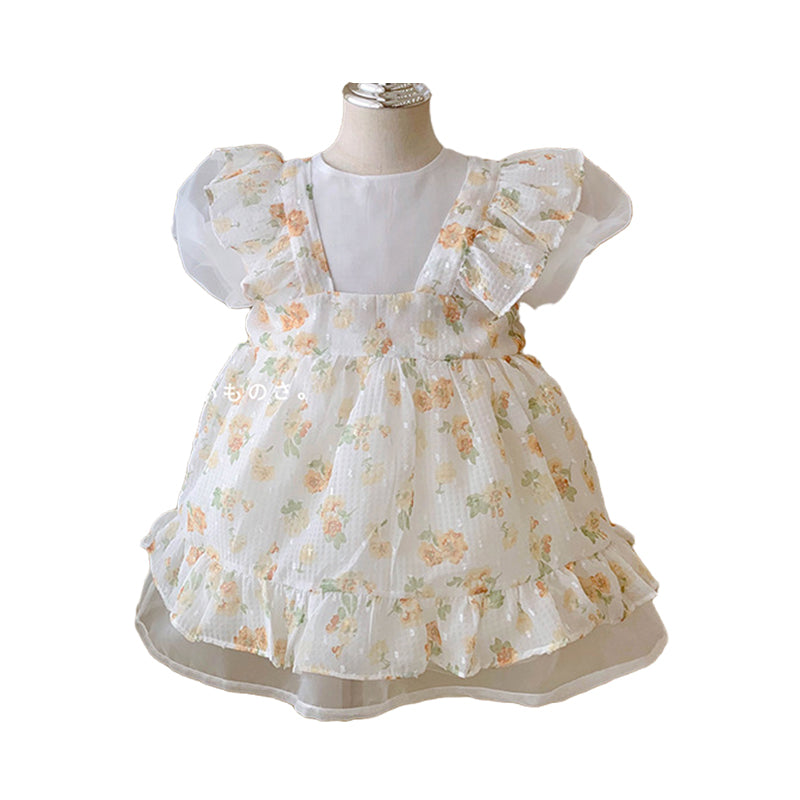 2 Pieces Set Baby Kid Girls Solid Color Tops Flower Print And Bow Dresses Wholesale 220530353