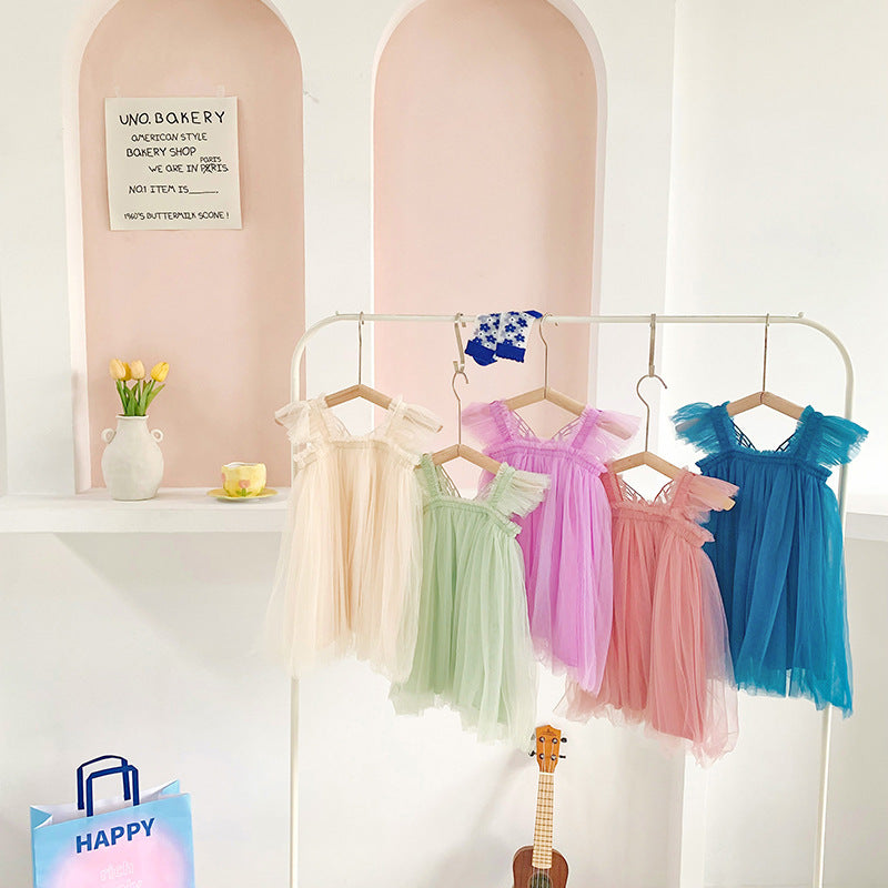 Baby Kid Girls Solid Color Butterfly Wings Dresses Wholesale 220530369