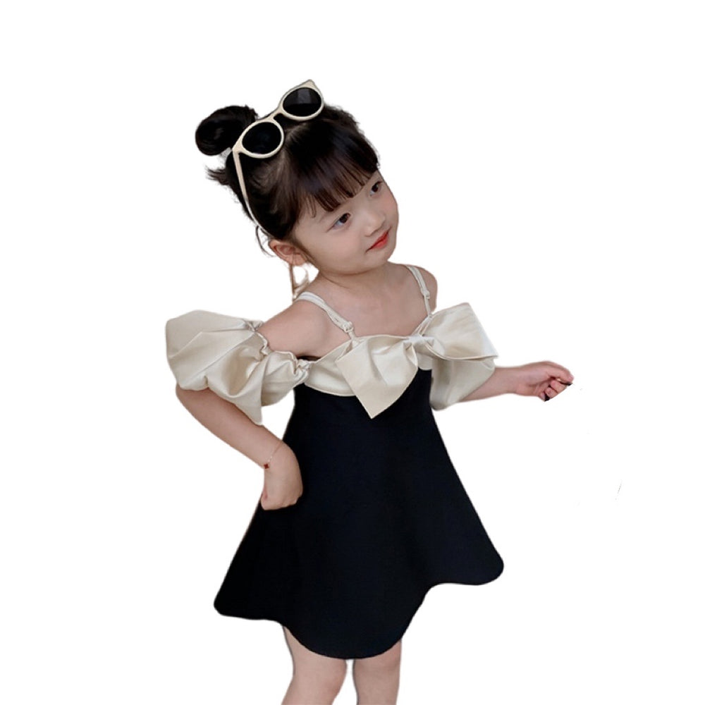 Kid Girls Color-blocking Bow Dressy Dresses Wholesale 220530400