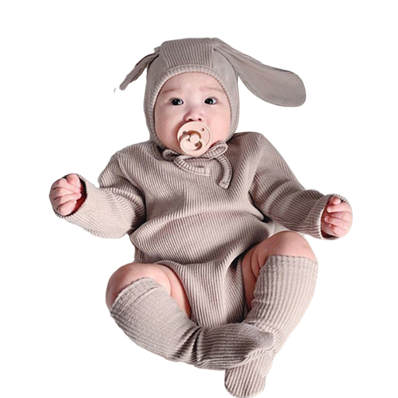 3 Pieces Set Baby Unisex Solid Color Muslin&Ribbed Rompers And Socks And Hats Wholesale 22053104