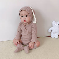 Load image into Gallery viewer, 3 Pieces Set Baby Unisex Solid Color Muslin&amp;Ribbed Rompers And Socks And Hats Wholesale 22053104

