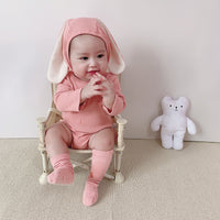 Load image into Gallery viewer, 3 Pieces Set Baby Unisex Solid Color Muslin&amp;Ribbed Rompers And Socks And Hats Wholesale 22053104
