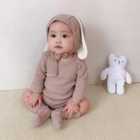 Load image into Gallery viewer, 3 Pieces Set Baby Unisex Solid Color Muslin&amp;Ribbed Rompers And Socks And Hats Wholesale 22053104
