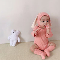 Load image into Gallery viewer, 3 Pieces Set Baby Unisex Solid Color Muslin&amp;Ribbed Rompers And Socks And Hats Wholesale 22053104

