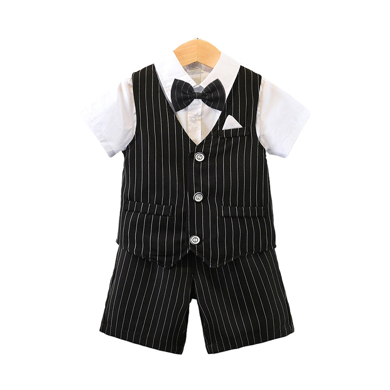 3 Pieces Set Baby Kid Boys Birthday Party Bow Shirts Striped Vests Waistcoats And Shorts Wholesale 220531104