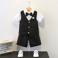 Load image into Gallery viewer, 3 Pieces Set Baby Kid Boys Birthday Party Bow Shirts Striped Vests Waistcoats And Shorts Wholesale 220531104
