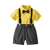 Load image into Gallery viewer, 2 Pieces Set Baby Kid Boys Birthday Party Bow Shirts And Checked Rompers Wholesale 220531106
