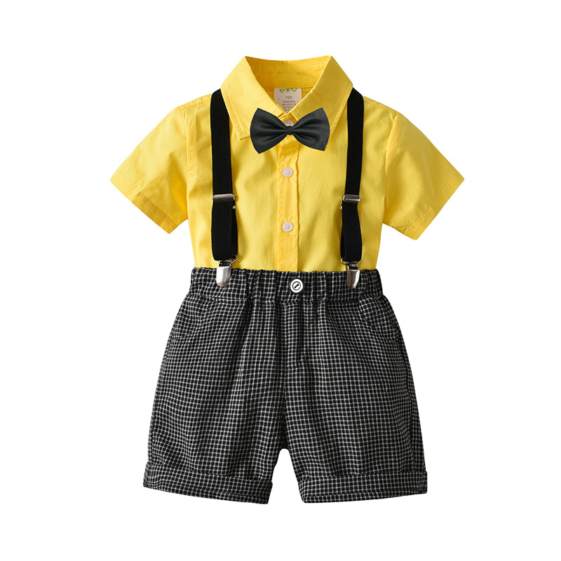 2 Pieces Set Baby Kid Boys Birthday Party Bow Shirts And Checked Rompers Wholesale 220531106
