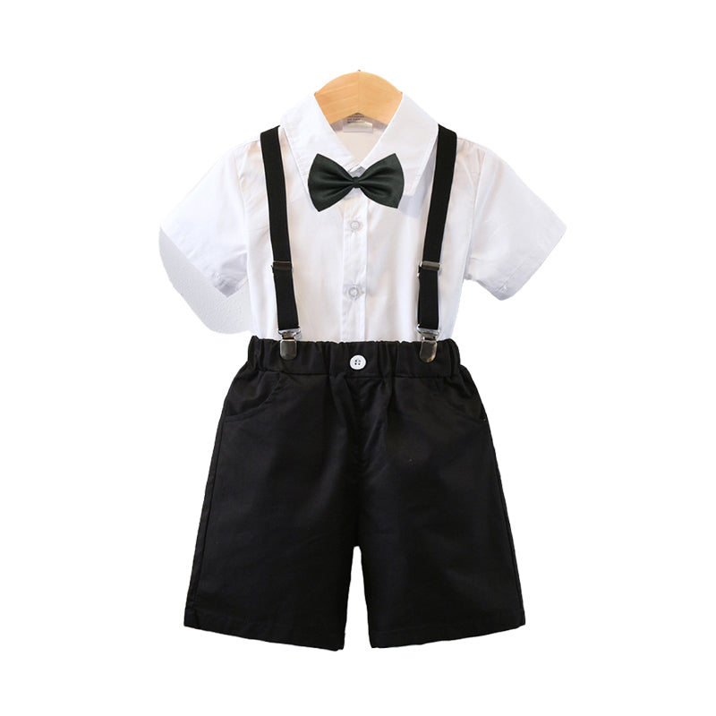 2 Pieces Set Baby Kid Boys Birthday Party Bow Shirts And Solid Color Rompers Wholesale 220531108