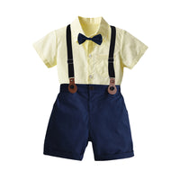 Load image into Gallery viewer, 2 Pieces Set Kid Boys Dressy Bow Shirts And Solid Color Shorts Suits Wholesale 220531118
