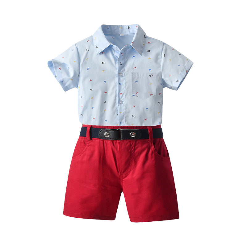 2 Pieces Set Baby Kid Boys Dressy Letters Shirts And Solid Color Shorts Suits Wholesale 220531119