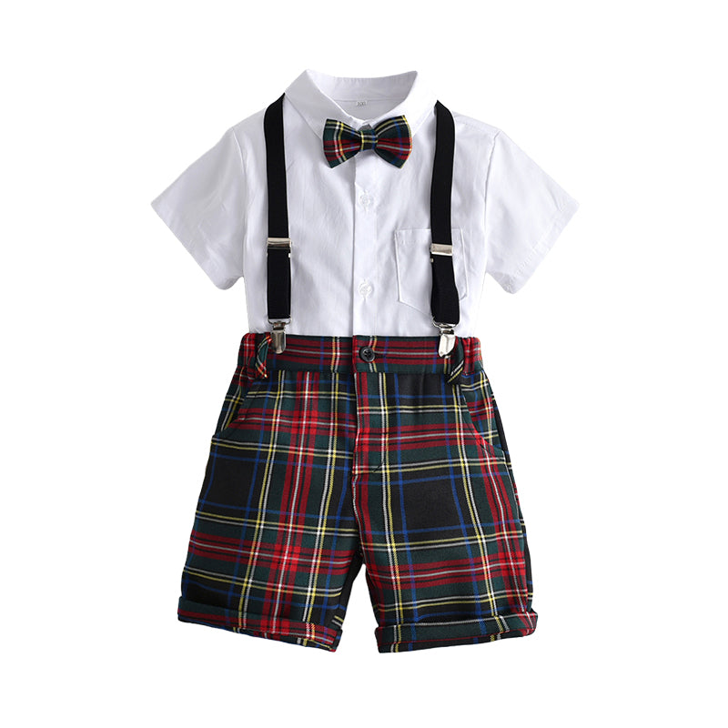 2 Pieces Set Baby Kid Boys Dressy Solid Color Bow Shirts And Checked Shorts Suits Wholesale 220531121