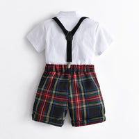 Load image into Gallery viewer, 2 Pieces Set Baby Kid Boys Dressy Solid Color Bow Shirts And Checked Shorts Suits Wholesale 220531121
