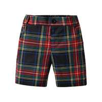 Load image into Gallery viewer, 2 Pieces Set Baby Kid Boys Dressy Solid Color Bow Shirts And Checked Shorts Suits Wholesale 220531121
