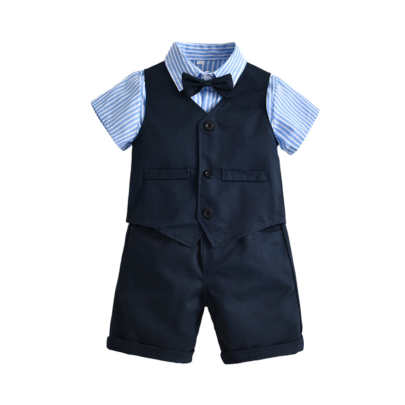 3 Pieces Set Baby Kid Boys Dressy Solid Color Vests Waistcoats And Striped Bow Shirts And Shorts Suits Wholesale 220531122