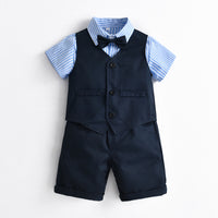 Load image into Gallery viewer, 3 Pieces Set Baby Kid Boys Dressy Solid Color Vests Waistcoats And Striped Bow Shirts And Shorts Suits Wholesale 220531122
