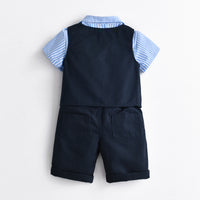 Load image into Gallery viewer, 3 Pieces Set Baby Kid Boys Dressy Solid Color Vests Waistcoats And Striped Bow Shirts And Shorts Suits Wholesale 220531122
