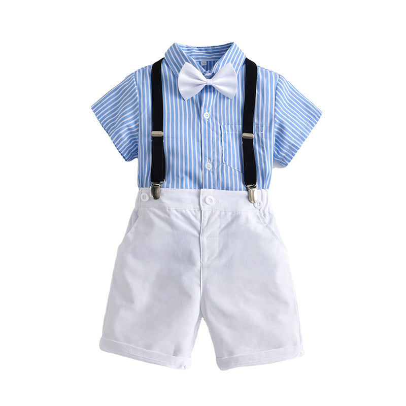 2 Pieces Set Baby Kid Boys Dressy Striped Bow Shirts And Solid Color Shorts Suits Wholesale 220531123