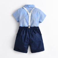 Load image into Gallery viewer, 2 Pieces Set Baby Kid Boys Dressy Striped Bow Shirts And Solid Color Shorts Suits Wholesale 220531123
