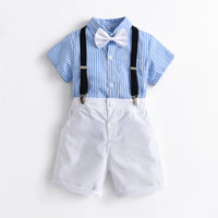 Load image into Gallery viewer, 2 Pieces Set Baby Kid Boys Dressy Striped Bow Shirts And Solid Color Shorts Suits Wholesale 220531123
