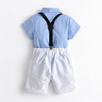 Load image into Gallery viewer, 2 Pieces Set Baby Kid Boys Dressy Striped Bow Shirts And Solid Color Shorts Suits Wholesale 220531123
