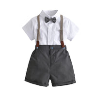Load image into Gallery viewer, 2 Pieces Set Baby Kid Boys Dressy Bow Shirts And Solid Color Rompers Suits Wholesale 220531125
