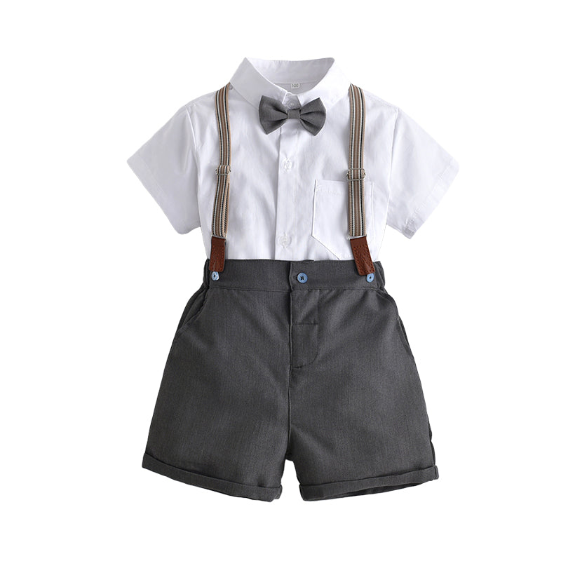 2 Pieces Set Baby Kid Boys Dressy Bow Shirts And Solid Color Rompers Suits Wholesale 220531125