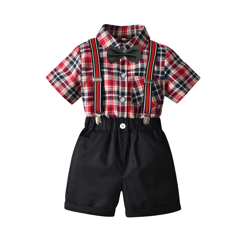 2 Pieces Set Baby Kid Boys Dressy Checked Shirts And Solid Color Rompers Wholesale 220531134