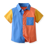 Load image into Gallery viewer, 2 Pieces Set Baby Kid Boys Color-blocking Shirts And Embroidered Pants Wholesale 220531145

