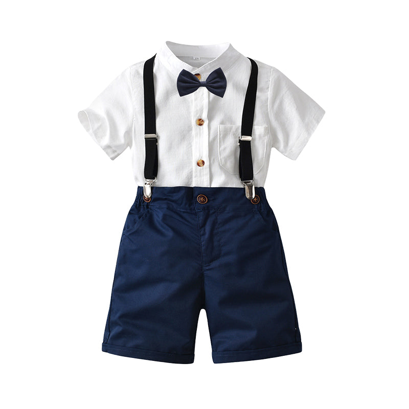 2 Pieces Set Baby Kid Boys Birthday Party Solid Color Bow Shirts And Rompers Wholesale 220531150
